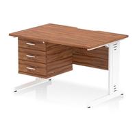Impulse 1200x800 Scalloped Desk Walnut White Cable Managed + 3D Ped