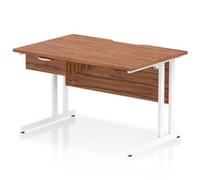 Impulse 1200x800 Scalloped Desk Walnut White Cantilever Leg + 1D Ped