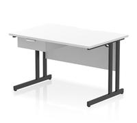 Impulse 1200x800 Scalloped Desk White Black Cantilever Leg + 1D Ped