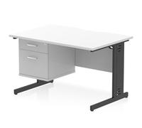 Impulse 1200x800 Scalloped Desk White Top Black Cable Managed + 2D Ped