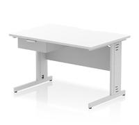 Impulse 1200 x 800mm Scalloped Edge Office Desk White Top Silver Cable Managed L