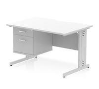 Impulse 1200x800 Scalloped Desk White Top Silver Cable Managed 2D Ped