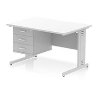 Impulse 1200x800 Scalloped Desk White Top Silver Cable Managed 3D Ped