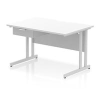 Impulse 1200x800 Scalloped Desk White Top Silver Cantilever + 1D Ped