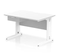 Impulse 1200x800 Scalloped Desk White Top White Cable Managed + 1D Ped