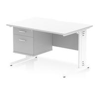 Impulse 1200x800 Scalloped Desk White Top White Cable Managed + 2D Ped