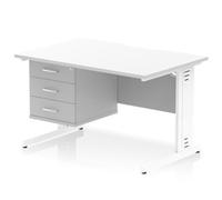 Impulse 1200 x 800mm Scalloped Edge Office Desk White Top White Cable Managed Le