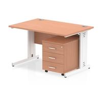 Impulse 1200x800mm Desk Beech Top White Cable Managed Leg + Mobile Ped