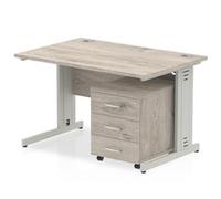 Impulse 1200x800mm Desk Grey Oak Silver Cable Managed Leg + Mobile Ped