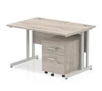 Impulse 1200 Desk Grey Oak Silver 2Ped Bundle