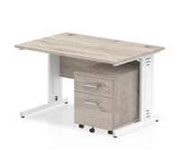 Impulse 1200x800mm Desk Grey Oak WhiteCable Managed Leg and Mobile Ped