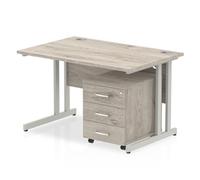 Impulse 1200x800mm Desk Grey Oak WhiteCantilever Leg and Mobile Ped