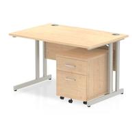 Impulse 1200x800mm Desk Maple Top Silver Cantilever Leg and Mobile Ped