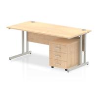 Impulse 1200x800mm Desk Maple Top Silver Cantilever Leg and Mobile Ped