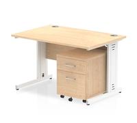 Impulse 1200x800mm Desk Maple Top White Cable Managed Leg + Mobile Ped