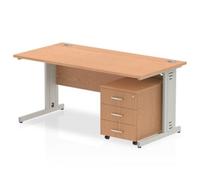 Impulse Bench 1200 X 800mm Straight Office Desk Oak Top Silver Cable Managed Leg