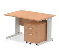 Impulse 1200x800mm Desk Oak Silver Cable Managed Leg and Mobile Ped