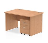 Dynamic Rectangular Straight Desk Oak MFC Panel End Leg Oak Colour Frame Impulse 1 x 2 Drawer Mobile Pedestal Bundle 1200 x 800 x 730mm