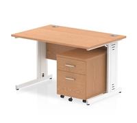 Impulse 1200x800mm Desk Oak WhiteCable Managed Leg and Mobile Ped
