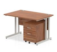 Impulse 1200x800mm Desk Walnut Top Silver Cantilever Leg + Mobile Ped