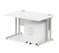 Impulse 1200x800mm Desk White Top Silver Cantilever Leg and Mobile Ped