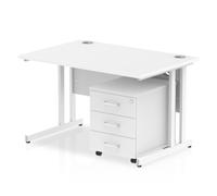 Impulse 1200x800mm Desk White Top White Cantilever Leg and Mobile Ped