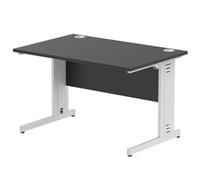 Impulse 1200 x 800mm Straight Office Desk Black Top Silver Cable Managed Leg