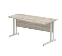 Impulse 1200x800mm Straight Desk Grey Oak Top White Cable Managed Leg