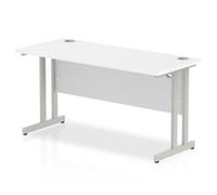 Impulse 1400/600 Rectangle Silver Cantilever Leg Desk White - MI002197