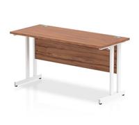 Impulse 1400 x 600mm Straight Office Desk Walnut Top White Cantilever Leg