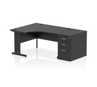 Impulse 1400mm Left Crescent Office Desk Black Top Black Cable Managed Leg Works