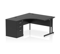 Impulse 1400mm Left Crescent Office Desk Black Top Black Cantilever Leg Workstat