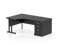 Impulse 1400mm Left Crescent Office Desk Black Top Black Cantilever Leg Workstat