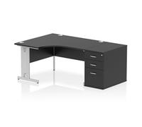 Impulse 1400 LH Crescent Desk Black/Silver Cable Managed 800 DH Ped