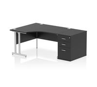 Impulse 1400mm Left Crescent Office Desk Black Top Silver Cantilever Leg Worksta