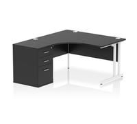 Impulse 1400mm Left Crescent Office Desk Black Top White Cantilever Leg Workstat