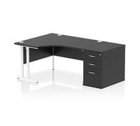 Impulse 1400mm Left Crescent Office Desk Black Top White Cantilever Leg Workstat