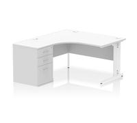 Impulse 1400 LH Crescent Desk Cable Managed Leg White/White 600 DH Ped