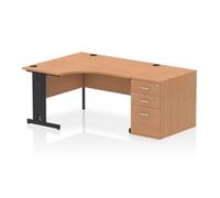 Impulse Bench 1400mm Left Crescent Office Desk Oak Top Black Cable Managed Leg W