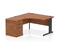 Impulse 1400 LH Crescent Desk Cable Managed Walnut/Black 600 DH Ped