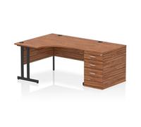 Impulse 1400 LH Crescent Desk Cantilever Walnut/Black 800 Desk Hi Ped