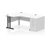 Impulse 1400 LH Crescent Desk Cantilever White/Black 800 Desk High Ped