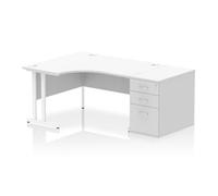 Impulse 1400 LH Crescent Desk Cantilever White/White 800 Desk High Ped
