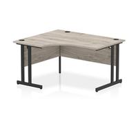 Impulse 1400mm Left Crescent Office Desk Grey Oak Top Black Cantilever Leg
