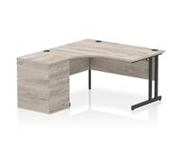 Impulse Bench 1400mm Left Crescent Office Desk Grey Oak Top Black Cantilever Leg