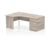 Impulse Bench 1400mm Left Crescent Office Desk Grey Oak Top Panel End Leg Workst