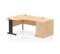 Impulse 1400mm Left Crescent Office Desk Maple Top Black Cable Managed Leg Workstation 800 Deep Desk High Pedestal