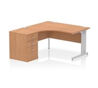 Impulse 1400 LH Crescent Desk Oak Top Cable Managed 600 Desk High Ped
