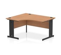 Impulse 1400 LH Crescent Office Desk Oak Top Black Cable Managed Leg