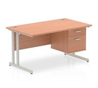 Dynamic Office Desk Impulse 1400 Rectangular – Beech, Silver Cantilever Legs, 1400x800x730mm